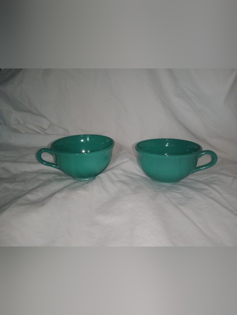 Vintage Hazel Atlas Green Glass Tea Coffee Cup Set of 2 Retro Boho Hippie